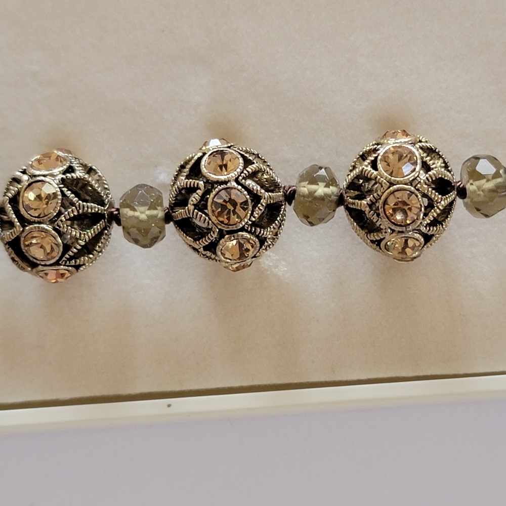 Monet Bracelet Vintage Y2K Neutral Tone Round Crystal Charm Signed New In Box - Picture 7 of 15